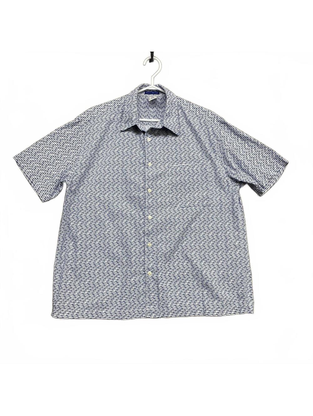 VTG 2005 Old Navy Men's Short Sleeve Button-Up Shirt Blue Porpoises Casual Sz M